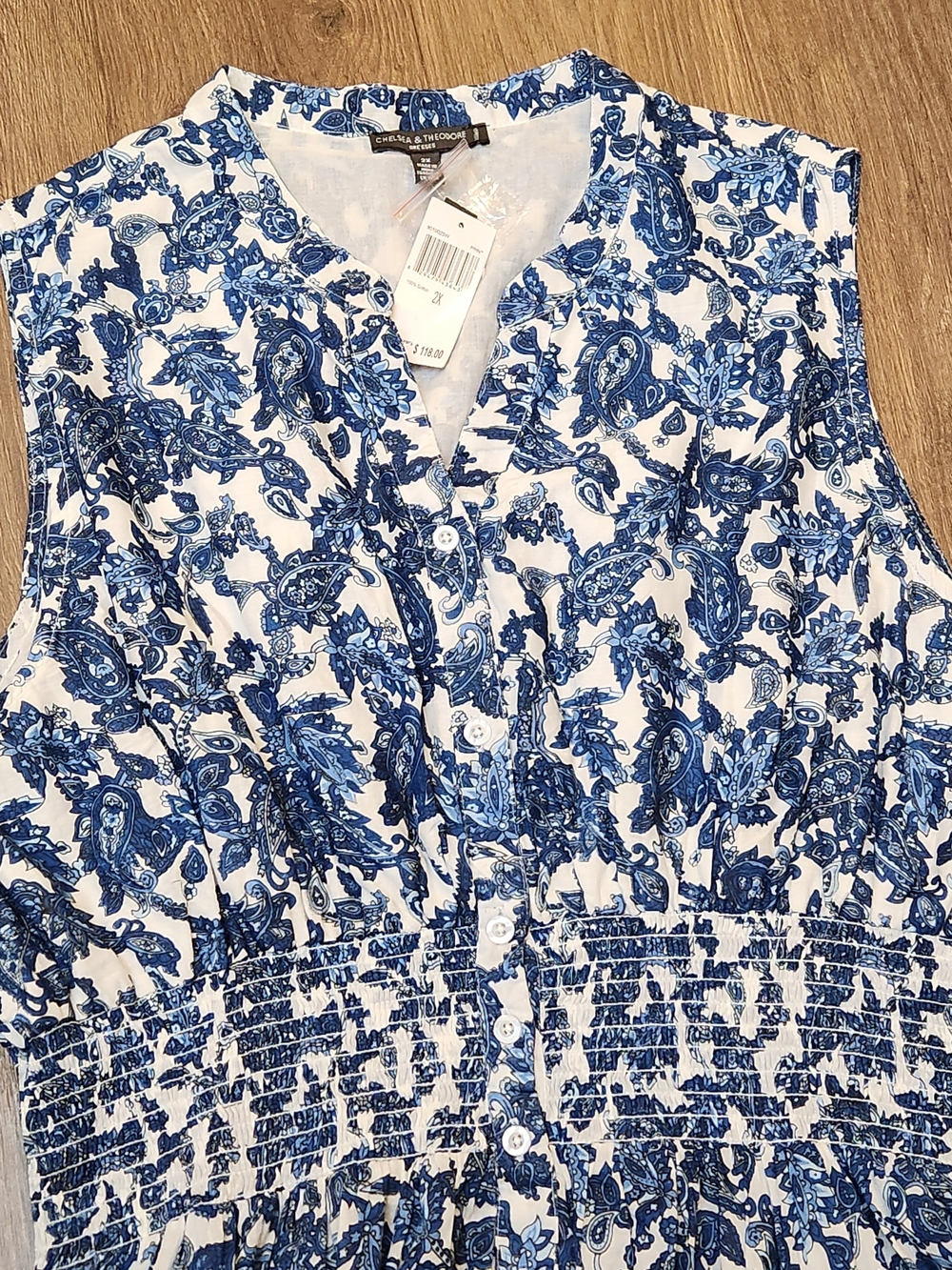 👗 NWT Chelsea & Theodore Blue Floral Smocked Cottagecore Midi Dress 👗 - Picture 4 of 7
